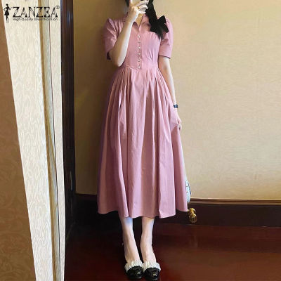 (สินค้ามาใหม่)(จัดส่งฟรี)Fancystyle ZANZEA เสื้อสไตล์เกาหลีของผู้หญิงแบบเปิดลงปกเสื้อเดรสลำลองจับจีบชุดเดรสเข้ารูป #10