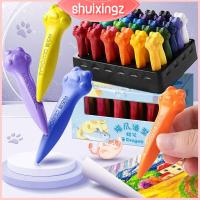 SHUIXINGZ 12/24/36สีไม่มือสกปรกดินสอสีพลาสติกสัตว์พร้อมที่ระบายสีพลาสติกล้างทำความสะอาดได้คุณภาพสูงทรงอุ้งเท้าแมวภาพวาดสีน้ำมันติดทารก