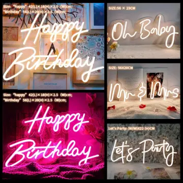 Large Neon led Sign Happy Birthday Led Light Party Flex Transparent Acrylic  Oh Baby Neon Light Sign Wedding Party Decoration