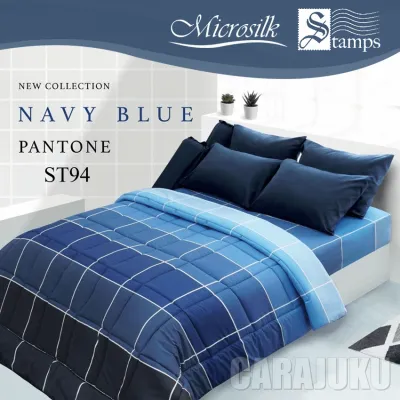 STAMPS ชุดผ้าปูที่นอน สีน้ำเงินกรมท่าแพนโทน Navy Blue Pantone ST94 สีน้ำเงินกรมท่า #แสตมป์ส 5ฟุต 6ฟุต ผ้าปู ผ้าปูที่นอน ผ้าปูเตียง ผ้านวม กราฟฟิก