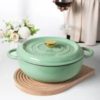 【จัดส่งภายใน 24 ชม】28cm หม้อเหล็กหล่อ หม้อเคลือบ เตาแม่เหล็กไฟฟ้า/เตาอบEnameled Cast Iron Dutch Oven/Green