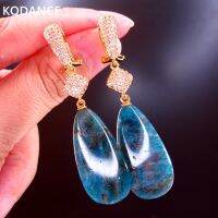 KQDANCE ยาวสีเขียว Amethyst Morganite สีชมพู Turquoise Apatite อัญมณีธรรมชาติ Hunging คลิปบนต่างหูหินสีฟ้าเครื่องประดับ