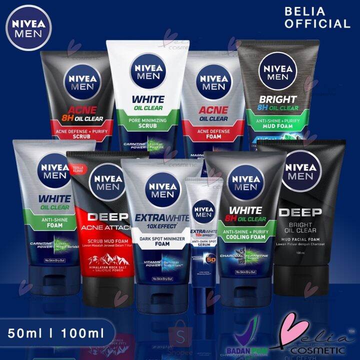 NEW ! Belia NIVEA MEN Extra White Dark Spot Minimizer Clear Acne Oil Deep Acne Attack Scrub Anti