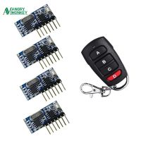 ☊ RF Remote Control Transmitter 433Mhz Wireless Receiver Learning Code 1527 Decoding Module 4 Channel Output With Learning Key