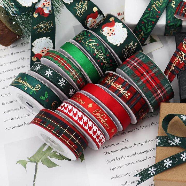 Christmas Ribbons for Craft Holiday Printed Grosgrain Ribbons Satin Ribbons  Metallic Glitter Fabric Ribbons Bulk Gift Wrapping