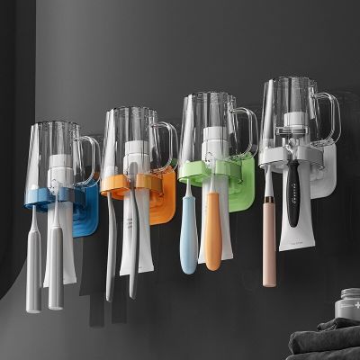 Lovers Toothbrush Rack Toilet Non Perforated Mouthwash Cup Toothbrush Cup Set Wall Mounted Electric Toothbrush Rack Bathroom Bathroom Counter Storage