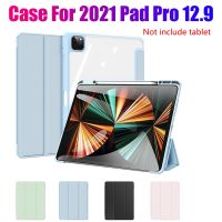 PU Case for 2021 iPad Pro 12.9 Inch Tablet Flip Case PU+Transparent PC Case Tablet Stand with Pen Slot