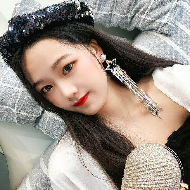 สไตล์ยุโรปและอเมริกาเงิน-925-เข็มยาวโอ้อวดเพชรต่างหูรูปดาวห้าแฉกeuropean-and-american-style-925-silver-needle-long-exaggerated-diamond-tassel-five-pointed-star-earrings