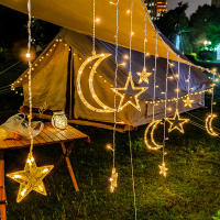 Led Fairy Curtain Lights Moon Stars of String Light Remote Indoor Outdoor Decorative Christmas Eid Mubarak Wedding Decoration