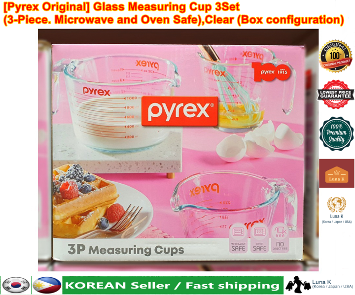 [Pyrex Original] Glass Measuring Cup Set (3Piece, Microwave and Oven