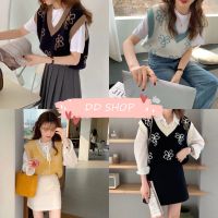 DD SHOPพร้อมส่ง 13056 เสื้อกั๊กไหมพรม ดีเทลลายดอกไม้น่ารัก ฮิตมากทรงสวยดูดี