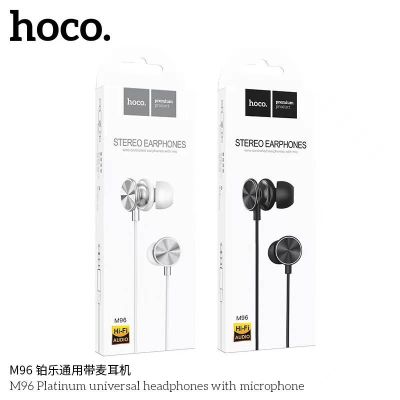 SY hoco. M96 platinum music ชุดหูฟังแบบมีสายสากลพร้อมไมโครโฟนควบคุมด้วยปุ่มเดียวเหมาะสำหรับอินเทอร์เฟซ 3.5 มม