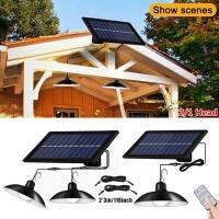 Solar Pendant Light Outdoor Waterproof LED Lamp Double-Head Chandelier Decorations With Remote Control For Indoor Shed Barn Room