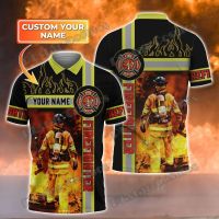 （ALL IN STOCK）  Customized Name Firefighter 3D Printing Mens Polo POLO shirt Summer Casual Short Sleeve GifPOLO POLO shirt Firefighter   (FREE NICK NAME LOGO)