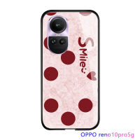 Serpens เคสสำหรับ OPPO Reno10 Pro 5G,เคสกระจกนิรภัยขอบนิ่มลายจุดหัวใจยิ้มสำหรับเด็กผู้หญิง