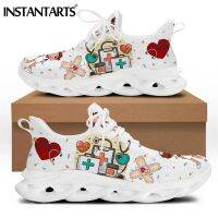 ☁☇ INSTANTARTS Brand Design Women Sneakers White Nursing Shoes Cute Cartoon Nurse Doctor Medical Print Light Lace up Flats Footwear