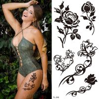 temporary tattoo sticker flower black rose stickers bikini waterproof temporary tattoos girls body art fake tatoo leg neck hand