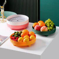 Round Snack Drain Tray Double-layer Bowl Geometric Fruit Draining Basket Hollow Tray for Household Decor