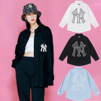 NY Spring and Autumn MLBˉ Shirt Womens Yankees Simple Lapel Shirt Big Logo Cardigan Top Coat Mens Fashion Cotton Thin