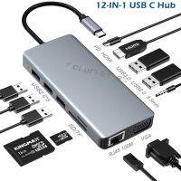 12/9/8ใน1 USB ชนิด C ฮับชนิด C-C ถึง4K HDMI-เข้ากันได้ตัวรับ VGA RJ45 Lan อีเทอร์เน็ตการ์ดความจำ PD 3.5มม. เสียง/ไมโครโฟนสำหรับ Macbook Pro