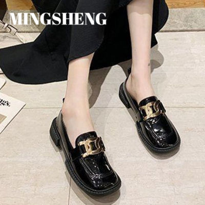 MINGSHENG รองเท้าหนังผู้หญิงถูง่ายรองเท้าสไตล์คอร์ทยาร์ดรองเท้าส้นเตี้ย