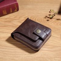 【CW】☢  Short Wallet Men Leather Coin Purse Man function Tri Fold Card Holder Small Male Money Clip