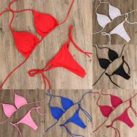 Summer Women 2pcs Sexy Bikini Set Swimwear Tie Side Bra G-String Thong Beach Triangle Suit Swimsuit Bathing Suit Swimming Suit