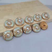 10Pcs Wholesale Fashion Decor Button Of Clothing Luxury Rhinestone Green Pearl Button For Coat Needlework Sewing DIY 18MM 23mm