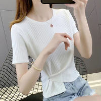 Plain Tshirt Women Short Sleeve Knitted Top Fashion Slim Round Neck Tee Korean T Shirt