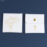 ❦❃✤ Pu Leather Bags For Rosary Necklace White Religion Pouch With Cross Gifts Packaging Buckle Bag Fashion Jewelry Storage Pouches