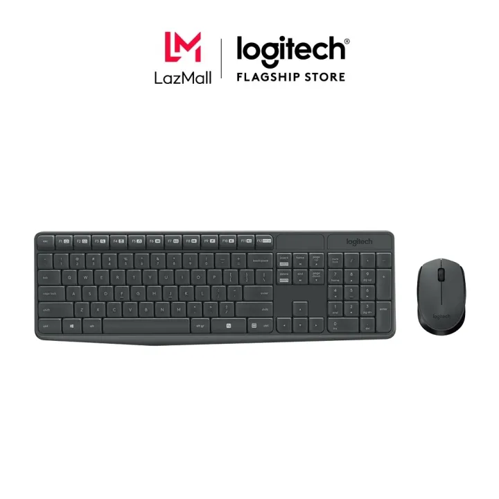 Bộ bàn phím và chuột không dây Logitech MK235 - Bàn phím Full-size, Bền bỉ, Đơn giản, Thiết kế chống đổ tràn, Phạm vi không dây 10m