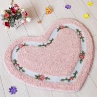 Bernicl Heart Shape Nonslip Bath Mat Embroidered Toilet Rug Kit Water Absorption Door for Bathroom Bedroom Floor