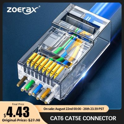 【ยืดหยุ่น】 ZoeRax CAT6a Cat6 CAT5e ผ่าน RJ45เครือข่าย Modular Plug ตัวเชื่อมต่อ UTP 30μ Gold-Plated 1.2Mm End สำหรับ Ethernet