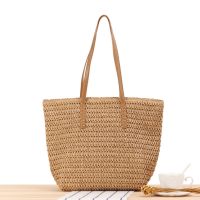 New Solid Color Simple Shoulder Bag Straw Tote Bag Leisure Vacation Female Bag