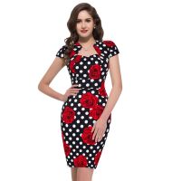 【YF】 Grace Karin Dresses Retro Vintage Cotton Hips-Wrapped knee length floral polka dot slim party Bodycon Pencil Dress women vestido