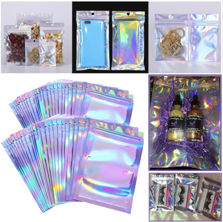 50PCS In Bulk Holographic pouch Laser Storage Bag Wholesale Idea Gift