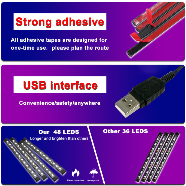 ภายในรถแสงแสงโดยรอบสำหรับรถ-usb-ชาร์จบรรยากาศหลอดไฟ-rgb-led-รถแสง12โวลต์แถบตกแต่งแสงภายใต้-dash-โคมไฟอุปกรณ์รถยนต์ภายในแสงสนับสนุนการควบคุมระยะไกล