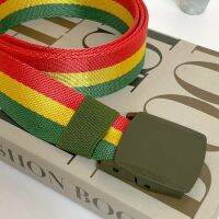 Red Green Yellow Stripes 115x3.8x0.28cm Polyester Canvas Lightweight Belt for Men and Woman