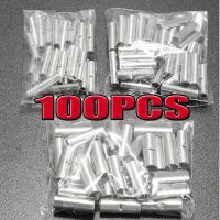 ﹍ 100Pcs Butt Wire Connector AWG 22-10 Copper Tinned Splice Crimp Terminal Sleeve Bare Terminals Crimping Connector Kit