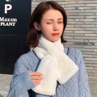 Thicken Neckerchief Wrap สีทึบผ้าพันคอผู้หญิงฤดูหนาว Warm Shawl Faux Rabbit Fur Plush คออุ่น