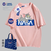 Nasa เสื้อยืดแขนสั้นผ้าฝ้ายแท้ลำลองสำหรับผู้ชายและผู้หญิงคู่รักกีฬาแขนสั้นแมทช์ลุคง่าย