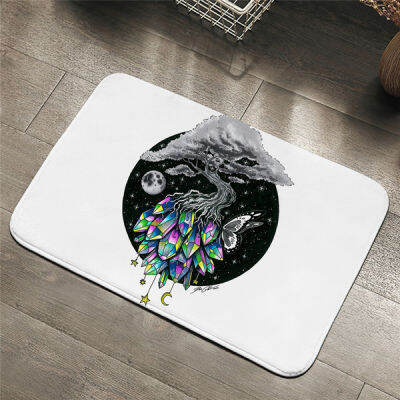 Wolf Galaxy by Pixie Cold Art Carpet Moon Child Black Doormat White Fox Area Rug Planet Floor Mat Non-slip for Bedroom 40x6045*75cm