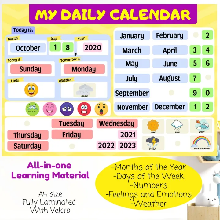My Daily Calendar A4 Size/ Calendar for Kids / Laminated Chart / Kid's ...