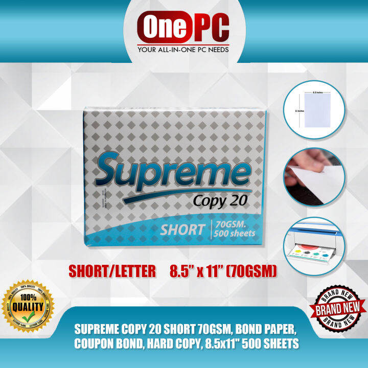 SUPREME COPY 20 SHORT 70GSM, BOND PAPER, COUPON BOND, HARD COPY, 8.5x11 ...