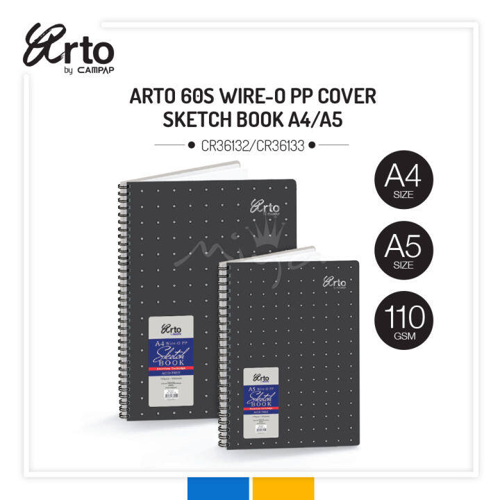 Arto CR36132/3 60'S Wire-O PP Cover Sketch Book Notebook Art Paper ...