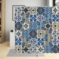 India Bohemian Shower Curtain Moroccan Brick Texture Vintage Ethnic Geometric Pattern Bathroom Curtains Bathtub Decoration Sets