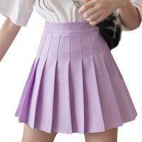 [COD] women short cute female pleated Anti-glare high waist solid mini summer