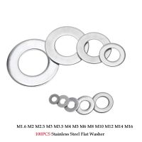 100pcs M1.6 M2 M2.5 M3 M3.5 M4 M5 M6 M8 M10 M12 M14 M16 Spacer 304 Stainless Steel Washer Plain Gasket for Screw Bolt Flat Washe