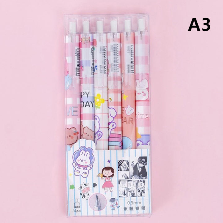 bali-ปากกาอังก์ตูนอัตโนมัติ-kawaii-pens-สำหรับการเขียนแบบเครื่องกลดินสอเครื่องเขียนเกาหลีน่ารัก6ชิ้น-กล่อง