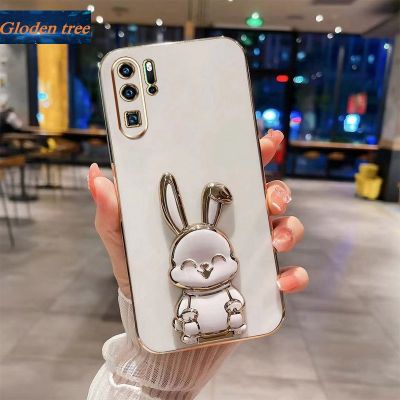 Andyh New Design For Huawei P40 P30 P20 Pro P20 P30 Lite Nova 3E 4E Case Luxury 3D Stereo Stand Bracket Smile Rabbit Electroplating Smooth Phone Case Fashion Cute Soft Case